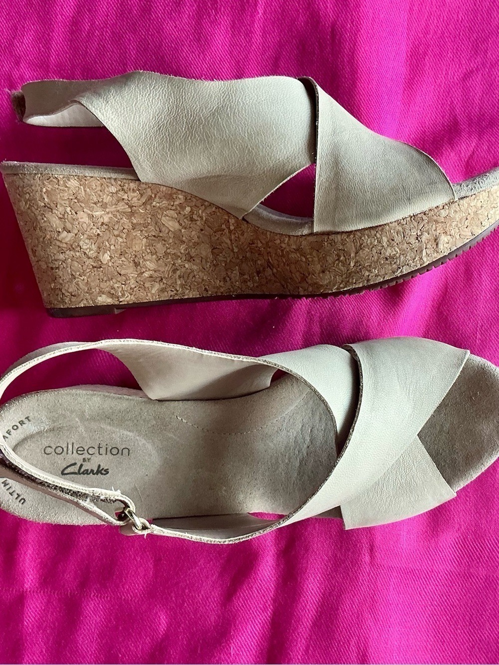 Clarks Beige Cork Wedge Sandal - Picture 3 of 10